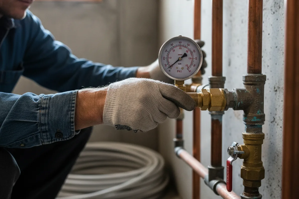 Pressure testing a repaired line during Water Line Repair in Pleasureville